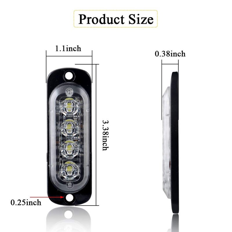 Sidaqi White 4-LED Surface Flash Mount Grille Emergency Strobe Lights Ultra Slim Deck Dash Grill Warning Police Light Hazard Beacon Caution Flashing Light for Vehicles Van Waterproof 12-24V-4PCS - Image 2